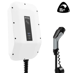 Smart EV charger with load management and solar charging capabilities. Available in single and three phase configurations with a 5 meter tethered cable or a socket outlet.